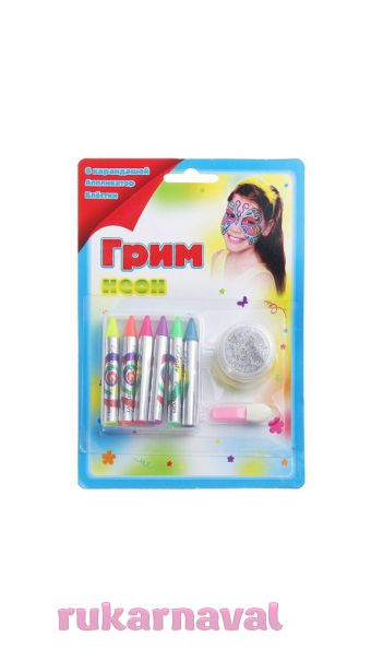 Неоновый грим с блестками для лица и тела