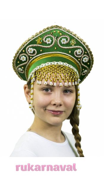 Детский зеленый кокошник Купола